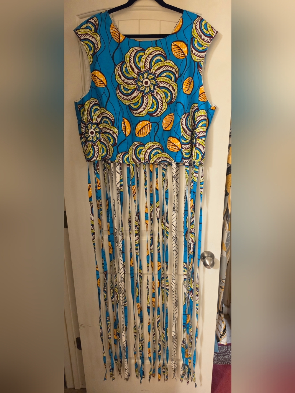 Ankara Floral Strip Fringed Maxi Top Size 2X